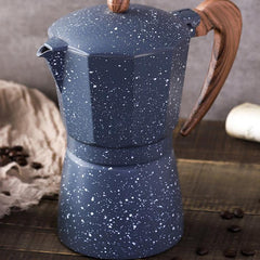 European Style Moka Pot with Wood Grain Handle, Speckled Spray Paint