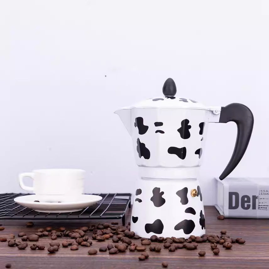 Cow Pattern Spray Painted Aluminum Moka Pot
