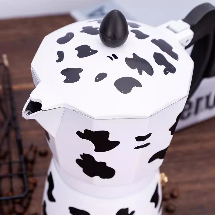 Cow Pattern Spray Painted Aluminum Moka Pot